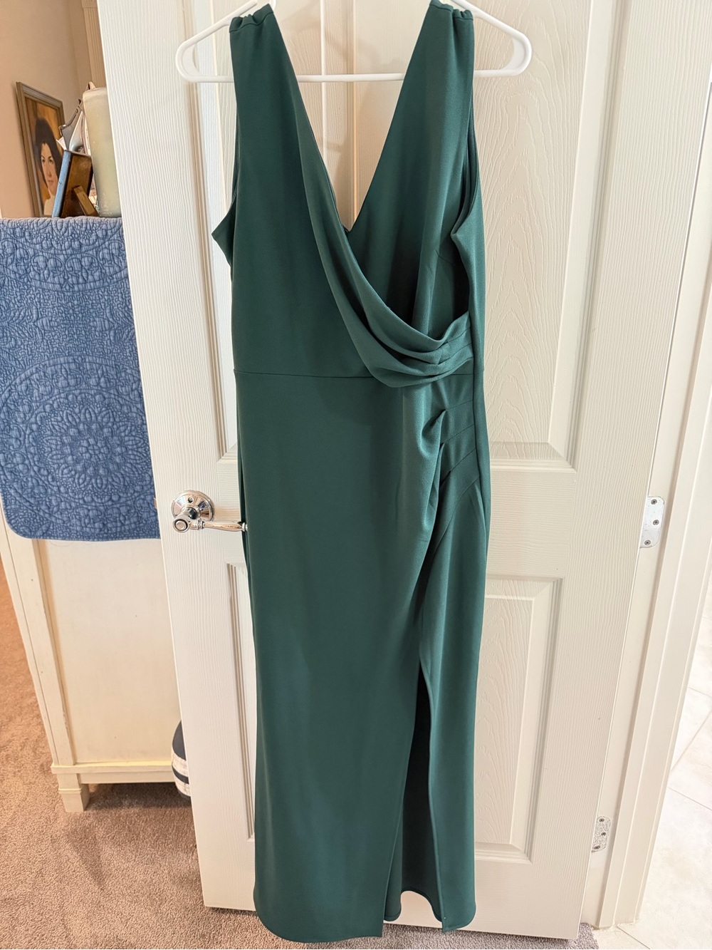 Deep Green Draped V-Neck Maxi Dress